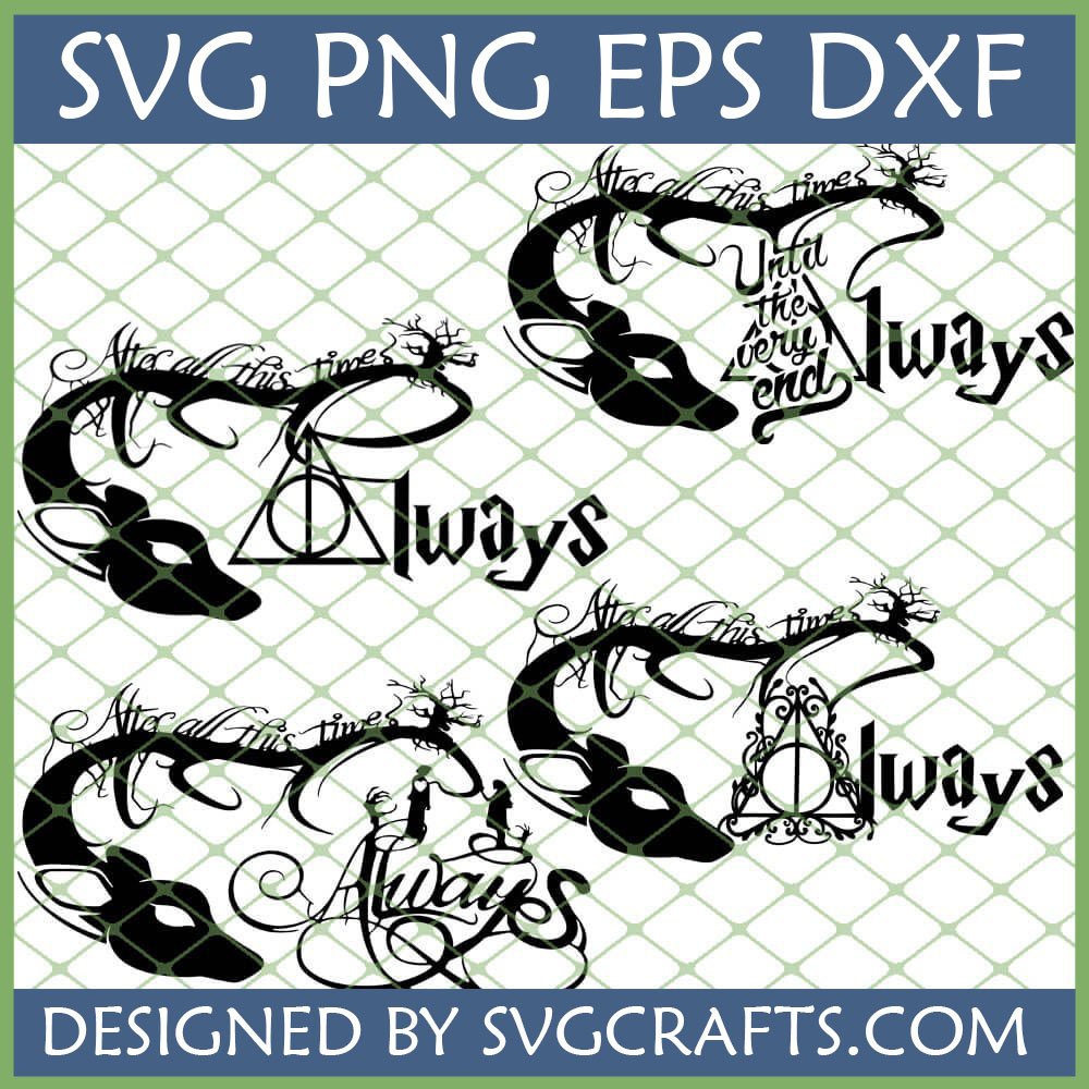 Harry Potter Always SVG Bundle featuring Stag Patronus, Deathly Hallows, and 'After All This Time' quotes for Cricut and Silhouette projects