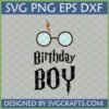 Harry Potter Birthday Boy SVG with wizard glasses and lightning bolt for Cricut and sublimation