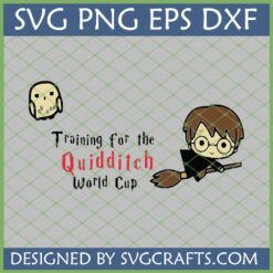 Cute Harry Potter Quidditch SVG with Hedwig and 'Training for the Quidditch World Cup' text, ideal for Cricut projects