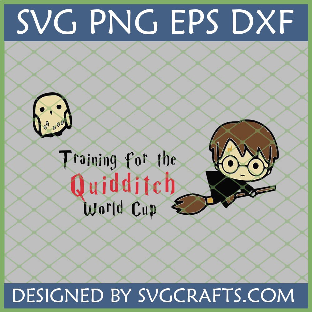 Cute Harry Potter Quidditch SVG with Hedwig and 'Training for the Quidditch World Cup' text, ideal for Cricut projects