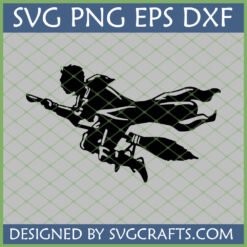 Dynamic silhouette of a wizard or witch flying on a broomstick, ideal for Cricut and craft projects. SVG PNG EPS DXF digital file by SVGCrafts.