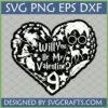 Harry Potter Valentine SVG heart design with iconic symbols like glasses, lightning bolt, sorting hat, and stag for Cricut.