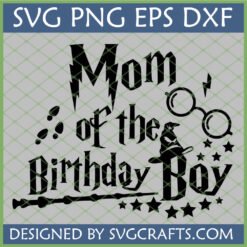 Harry Potter Mom Birthday Boy SVG PNG EPS DXF digital file with wizard glasses, sorting hat, wand, and footprints for Cricut projects