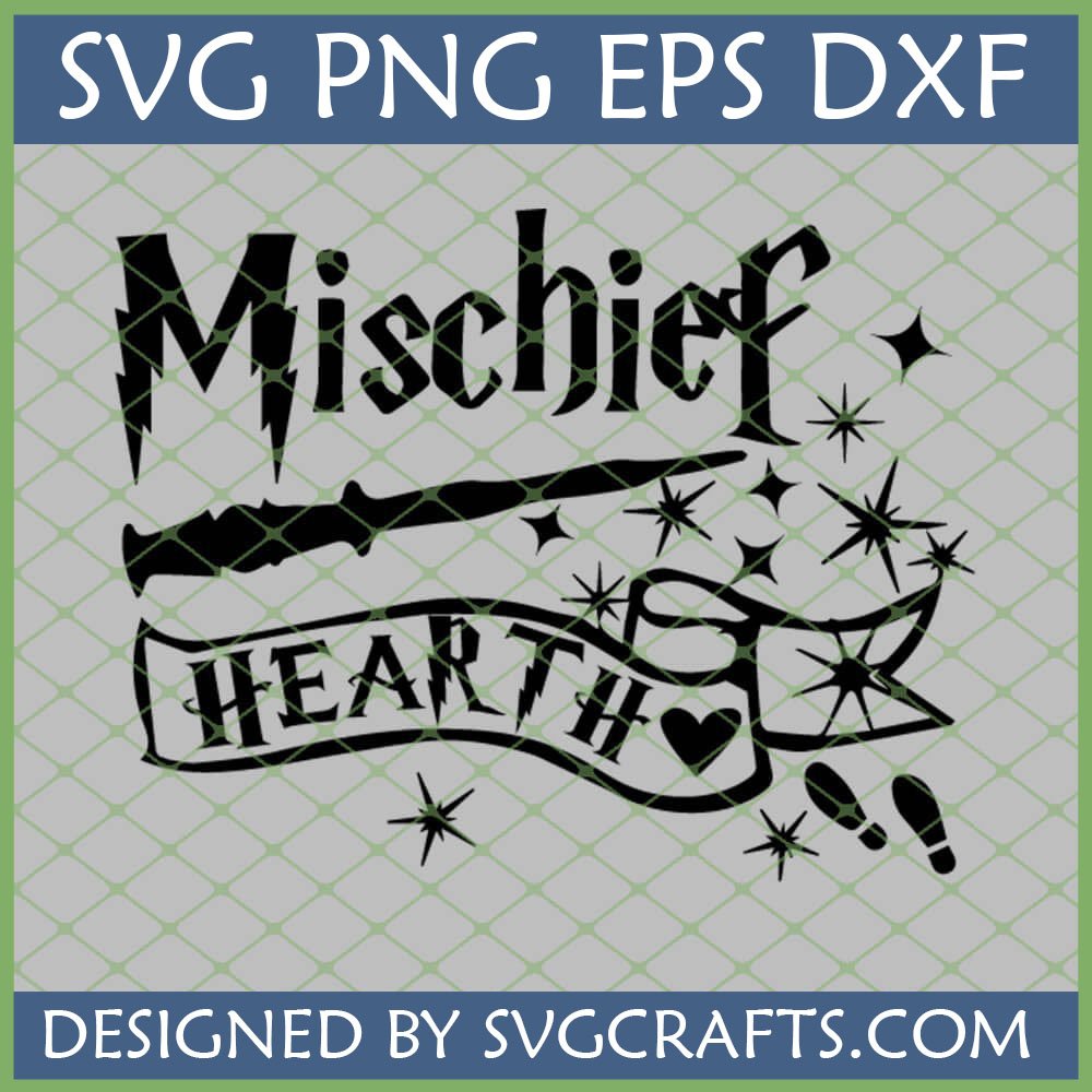 Harry Potter Inspired Mischief Hearth SVG with wand, stars, and footprints for Cricut and digital crafting