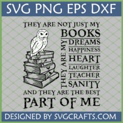 Book Lover SVG file with an owl on a stack of books and the quote 'Books Are My Sanity'