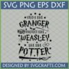 Harry Potter Inspirational SVG with 'Study Like Granger, Protect Like Weasley, Live Like Potter' text and magical symbols.