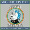 Muggles Gonna Hate Unicorn SVG design with a wizard unicorn in glasses and a rainbow background for Cricut