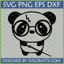 Harry Potter Panda SVG digital cut file with lightning bolt, glasses, and magic wand for Cricut and Silhouette projects