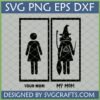 Funny My Mom is a Witch SVG with generic mom vs witch mom holding broom and Deathly Hallows symbol, for Cricut projects.