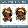 Two Melanin Christmas SVG designs featuring Black women with natural hair and Santa hats, with 'Have A Melanin Christmas' text.