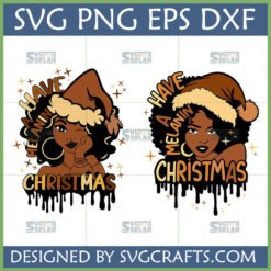 Two Melanin Christmas SVG designs featuring Black women with natural hair and Santa hats, with 'Have A Melanin Christmas' text.