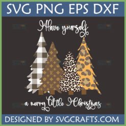 Luxury Christmas Tree SVG Bundle with buffalo plaid, leopard, cheetah, and designer-inspired monogram patterns, featuring 'Have yourself a merry little Christmas' text.