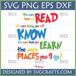 Colorful Dr. Seuss 'The More You Read' Quote SVG design for Cricut and teachers