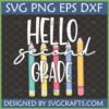 Hello Second Grade SVG design with colorful pencils on a chalkboard background for back to school crafting.