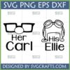 Her Carl His Ellie SVG design with Carl's glasses and Ellie's goggles for couples