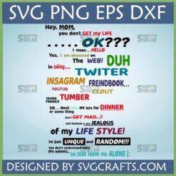 Funny Teen Social Media Life Style SVG digital design showcasing a humorous conversation about internet obsession, featuring platforms like Instagram and Twitter.