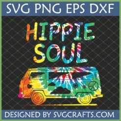 Vibrant tie-dye Hippie Soul SVG design with a retro VW bus, ideal for Cricut and sublimation crafts.
