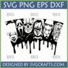 Classic Horror Villains SVG Bundle for Halloween crafts, featuring Jason, Ghostface, Chucky, Jigsaw, Freddy, and Pennywise with dripping effect.