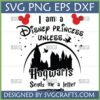 Hogwarts Disney Princess SVG design featuring castle, witch, owl, wand, and Mickey ears