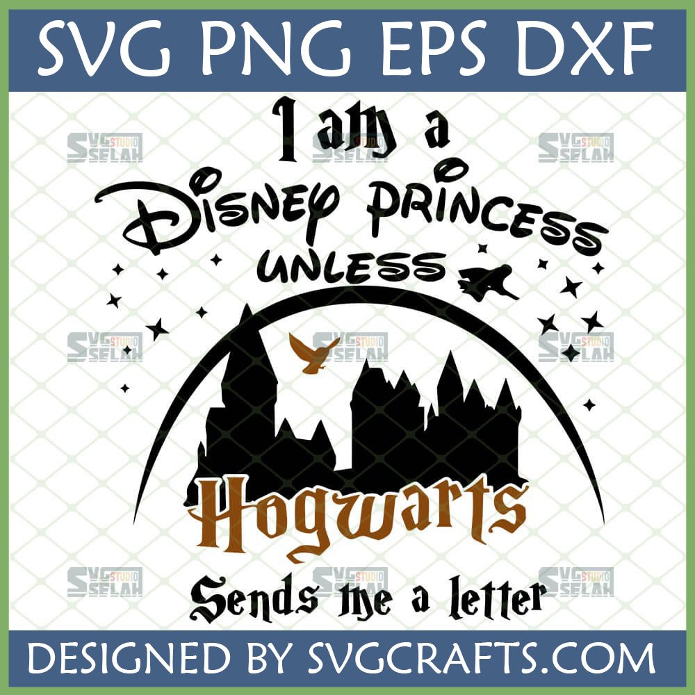 Hogwarts Disney Princess SVG digital download for Cricut and sublimation, featuring castle, broomstick, owl, and text.