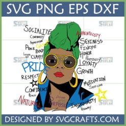 Empowered Black Woman Affirmation SVG with positive words like Pride, Respect, Confidence, Authenticity, Self-Love, for Cricut and Sublimation.