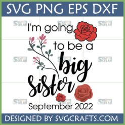 I'm Going to Be a Big Sister September 2022 Floral SVG design for pregnancy announcement on a white background with red roses and pink flowers.
