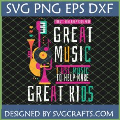 Inspirational Music Teacher SVG Design with retro musical instruments and quote