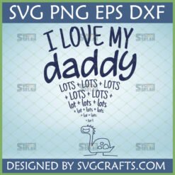 I Love My Daddy Lots SVG design with a cute hand-drawn dinosaur forming a heart of 'lots' text, ideal for Father's Day crafts.