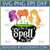 Hocus Pocus I Put A Spell On You SVG with Sanderson Sisters hair and bubbling cauldron