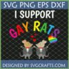I Support Gay Rats SVG PNG EPS DXF design with two cartoon rats in suits holding hands and a rainbow heart balloon, by SVGCrafts.