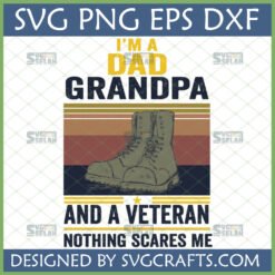 Veteran Dad Grandpa SVG design with military boots and retro background