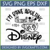 Done Adulting Going to Disney SVG with Mickey and Minnie Mouse in a teacup, digital cut file for Cricut