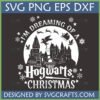 Hogwarts Christmas SVG design with castle, Santa, reindeer, and magical creatures