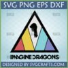 Imagine Dragons SVG file with iconic triangle logo and falling figure silhouette on a patterned background, displaying file formats SVG PNG EPS DXF.
