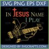 In Jesus Name I Play SVG design with cross and bass guitar, perfect for Christian bass players and worship musicians.