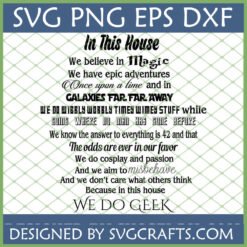 In This House We Do Geek SVG PNG EPS DXF digital design for Cricut and sublimation featuring pop culture quotes