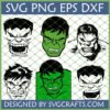 Hulk SVG Bundle with 6 angry face designs for Cricut and Silhouette, showing various styles of the Marvel superhero character.