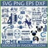 Indianapolis Colts SVG Bundle for Cricut featuring various fan designs like Football Dad, Mom, distressed logo, horseshoe, and stadium