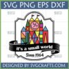 Colorful 'it's a small world' Castle SVG design with smiling clock and 'Since 1964' text, ideal for Cricut crafts and Disney-themed projects.