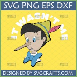 Funny Pinocchio Lie SVG digital design with elongated nose and 'I WASN'T T' text for Cricut and Silhouette projects by SVGCrafts