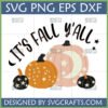 It's Fall Y'all SVG with whimsical orange, blush pink, and black pumpkins featuring stars and a crescent moon, perfect for Cricut and sublimation.
