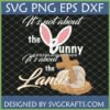 Christian Easter Lamb SVG design featuring bunny ears, a lamb with a cross in a nest, and text 'It's not about the Bunny It's about the Lamb.'