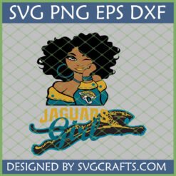 Stylish Jacksonville Jaguars Girl SVG design with winking woman and leaping jaguar logo in teal and gold for Cricut and sublimation.