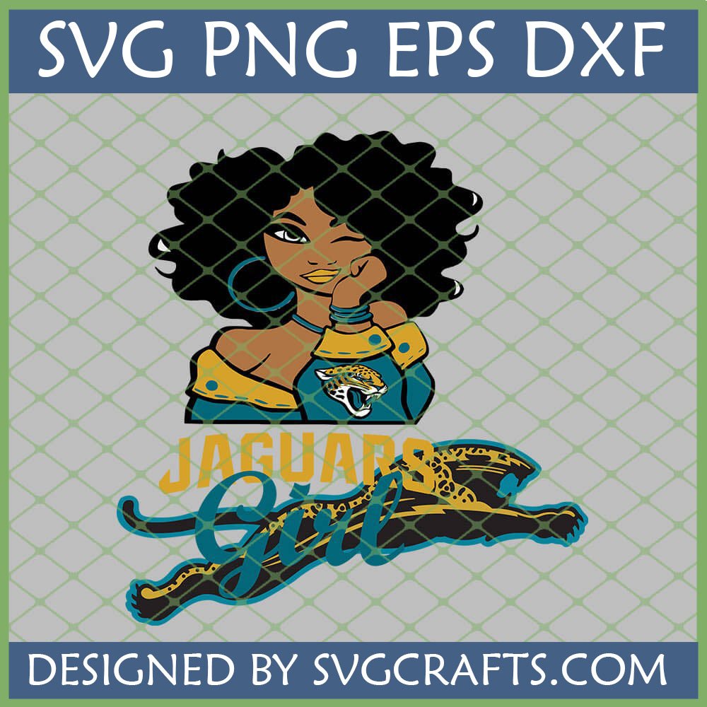 Stylish Jacksonville Jaguars Girl SVG design with winking woman and leaping jaguar logo in teal and gold for Cricut and sublimation.