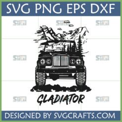 Jeep Gladiator Off Road SVG design with mountains and trees for Cricut projects
