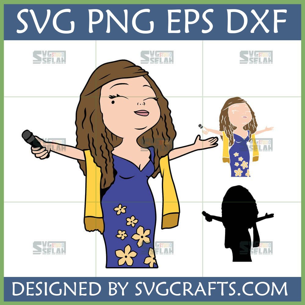 Cute cartoon singer woman with microphone SVG file for crafting