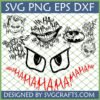Joker Laugh SVG Bundle with multiple Joker faces, HAHAHA text, and Batman logo integration for Cricut and Sublimation