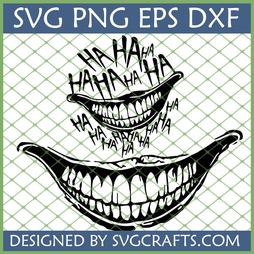 Grungy Joker HAHA SVG design featuring two creepy smiles and chaotic 'HA HA HA' text, perfect for Cricut and Halloween crafts.