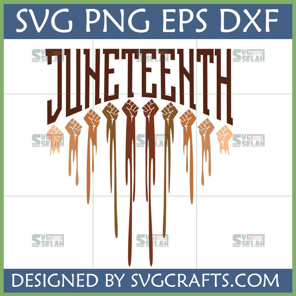 Juneteenth SVG with diverse raised fists and bold text, celebrating freedom and Black history.