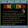 Juneteenth SVG file with definition, Pan-African colors, and African continent with raised fist symbol for Cricut and sublimation.